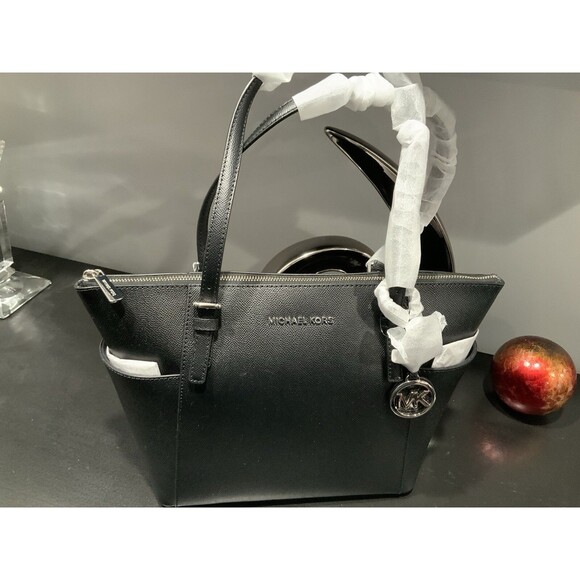 Michael Kors Black,  Logo ,Saffiano  Leather Jet Set Top Zip Tote , NWT - Picture 11 of 11